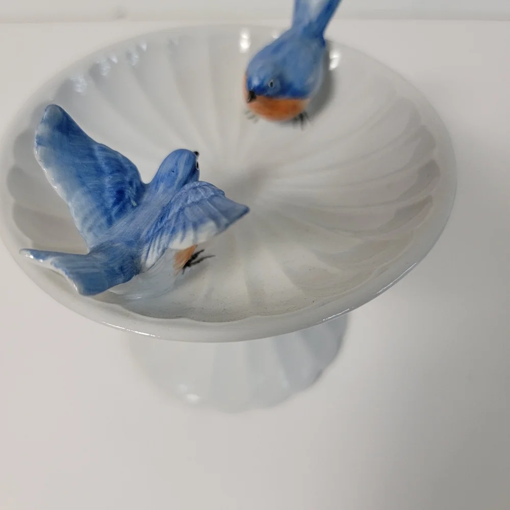 Vintage Shafford Japan Bluebird Bird Bath With Music Box Trinquet Dish - Picture 4 of 7